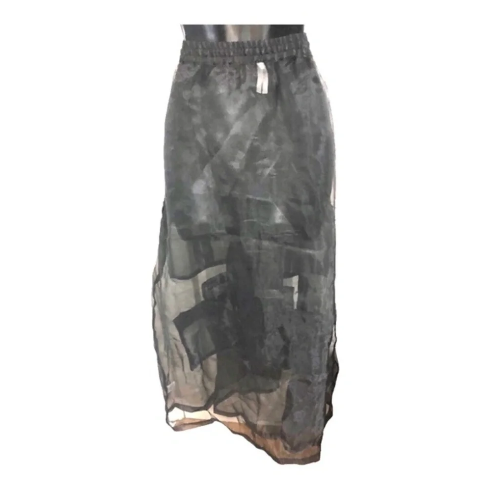 Black goth style sheer mesh chiffon cargo style full skirt size medium new‎